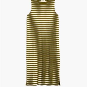 Madewell organic cotton crewneck tank midi green striped dress -